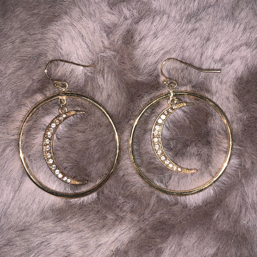 Gold moon hoop earrings